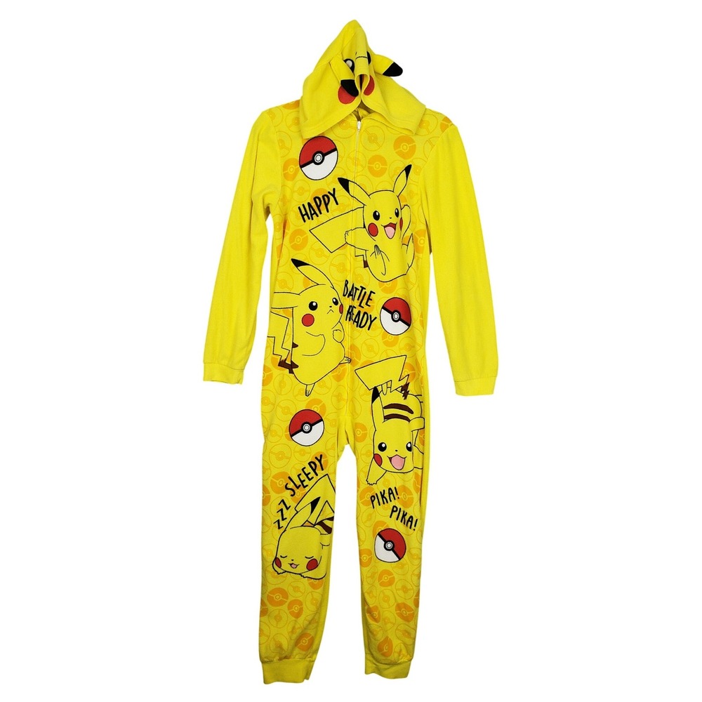 Pokemon Pikachu Hooded Character‎ Suit Pajamas Yellow Anime Boys Size 14/16